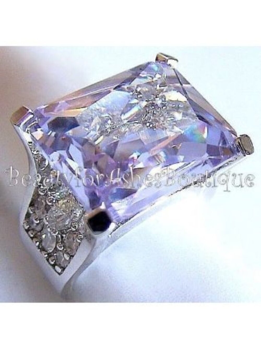 Lavender Ice Cubic Zirconia Cocktail Ring - Size 9